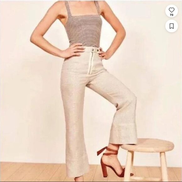 Reformation Dunne cropped pant in Beige Sand Linen Size 0 - Picture 1 of 4